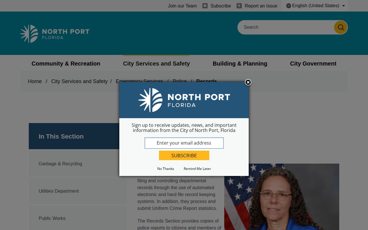 North Port Police arrest records request page for busted mugshot research