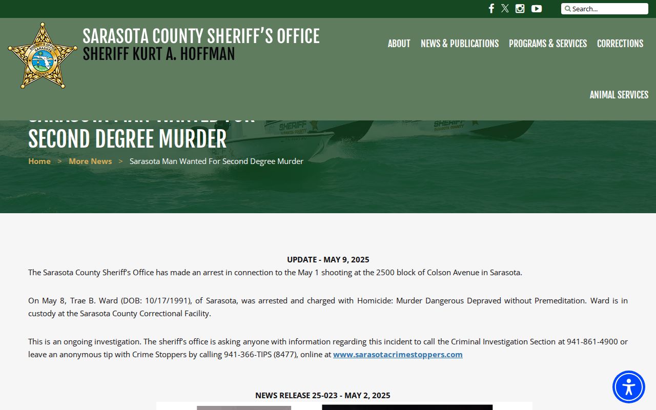 Sarasota County wanted release updated after arrest historical example